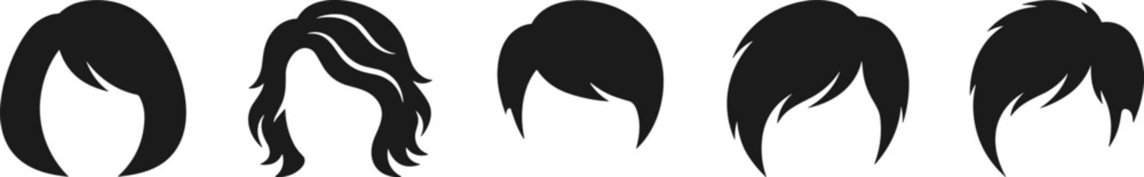 Women Short Hairstyle Silhouette Set with Bob Pixie and Layered Hair Vector Design Collection