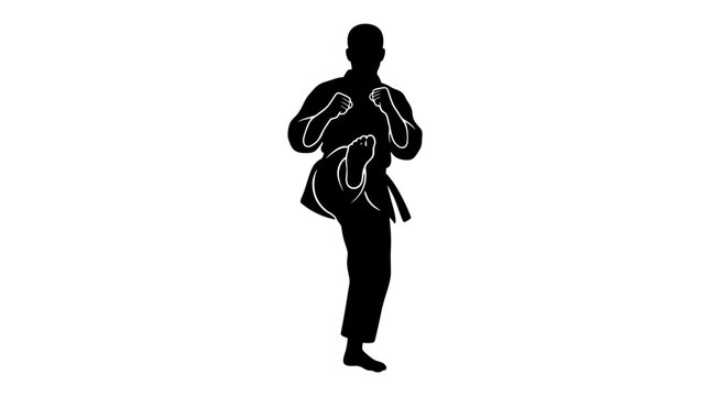 Karate fighter silhouette, martial arts training, kickboxing action, sport concept