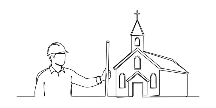 Man in hard hat plans church construction