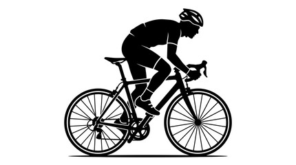 Naklejka premium Silhouette of Cyclist Riding Racing Bicycle, Sportswear, Helmet, Dynamic Motion
