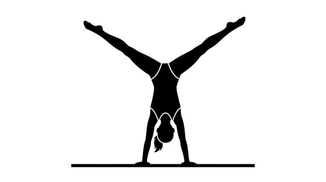 Gymnast silhouette doing a handstand split on white background