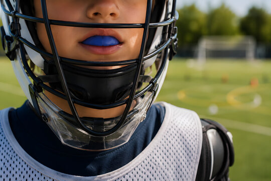 Youth Athlete Wearing Mouthguard, Sports Safety Equipment, Dental Protection, Contact Sports & Injury Prevention