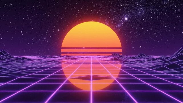 Retro synthwave landscape video background