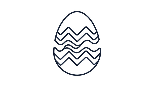 Cracked Easter egg line art illustration featuring zigzag decorative patterns on a plain white background for holiday coloring projects.