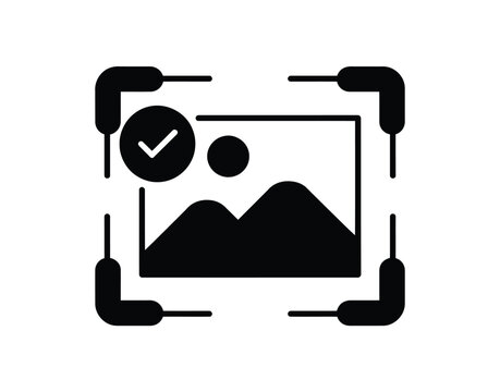 Image recognition glyph icon, vector illustration isolated on white background representing AI vision, machine learning, object detection, computer vision, and smart technology analysis concepts