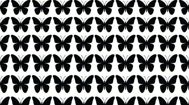 A seamless pattern of black butterflies on white background.