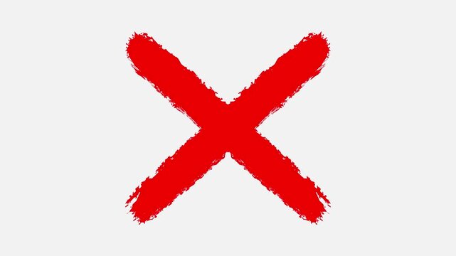 Cross mark error symbol wrong cancel rejection transparent background. Animated red X error Icon &ndash; Brushstroke Mark.
Red cross mark icon animation representing error or cancel on black background.
