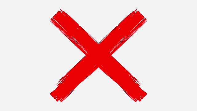 Red x mark a bold cross symbol is centered on a error background. Animated for no, decline, red,
stop,stop or band icon animation with alpha channel. wrong mark animation, red x symbol motion graphic.