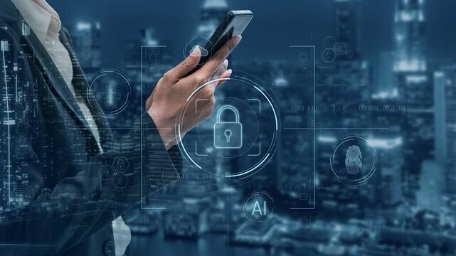 Cybersecurity system interface with biometric lock and data protection. Cybersecurity protects access, identity, cyber security prevents threats, and cyber security supports digital systems. Marrow