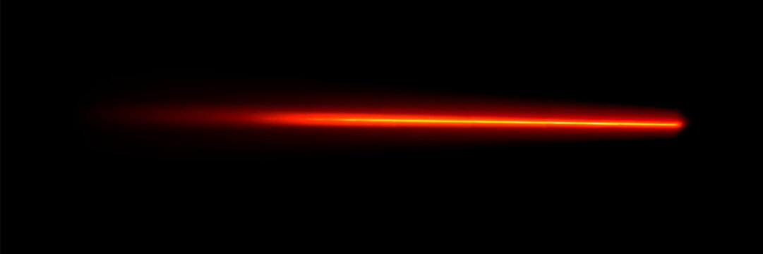 Laser beam light ray isolated png transparent background with red neon glow and sparkle, bright flare effect
