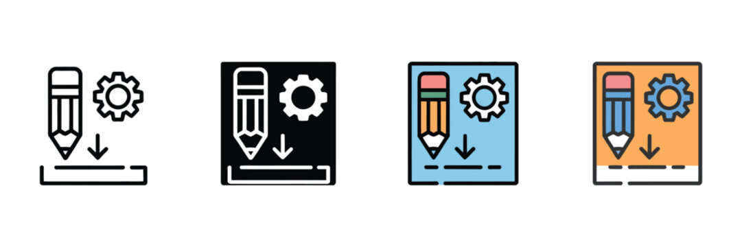 Website Development Icons, content editing symbols, platform configuration process signs, web management workflow vector elements, transparent background.