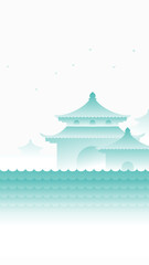 Fototapeta premium Traditional Chinese Palace Architecture Vertical Illustration
