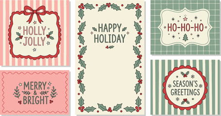Christmas holiday greeting card templates with festive floral frames christmas greeting template typography celebration collection ornamental illustration greetings invitation decoration © Kanon Islam