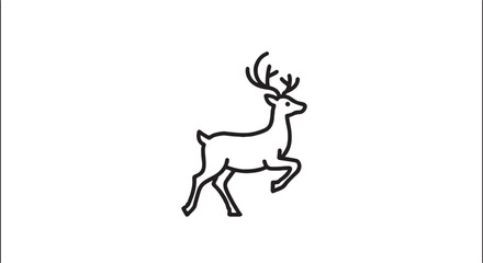 Fototapeta premium Dynamic running deer with antlers line art drawing in motion monochrome outline illustration wildlife monochrome illustration prancing graceful minimalist isolated template movement