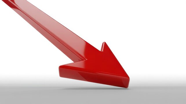 3D shiny red arrow pointing down isolated on white background