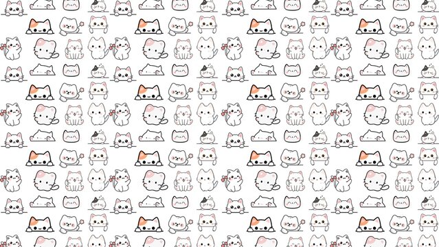 Seamless Pattern of Cute Hand Drawn Minimalist Cats Doodle Background