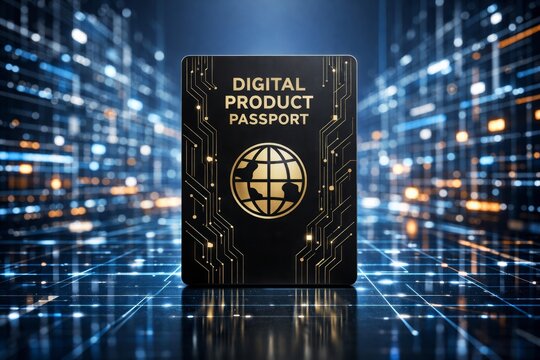 Digital product passport on futuristic tech background concept illustration. Ai generative