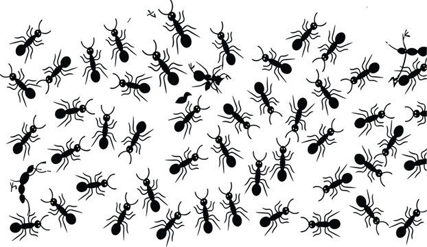 Seamless Ant Pattern with Crawling Insects Silhouettes, Pest Infestation Background Texture for Textile, Wallpaper and Nature Design