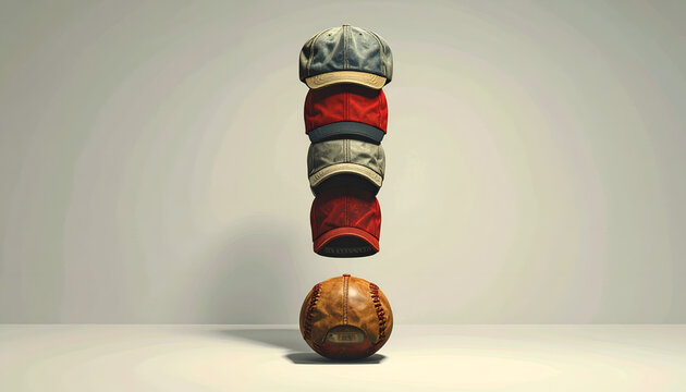 Stack of Hats Forms an Exclamation Mark with a Ball Below.