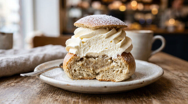 Semla, cream filling detail 