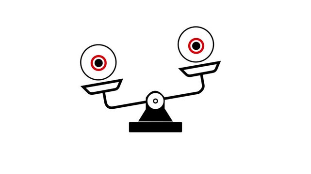 Animated of 2D black creative thin icon animation of weight scale ball.Justice icon animation.
