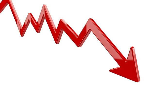 Red downward arrow showing financial decline and negative business trend