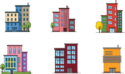 Colorful modern apartment and office building set with urban architecture design, residential and commercial property illustration © MdShahinnur