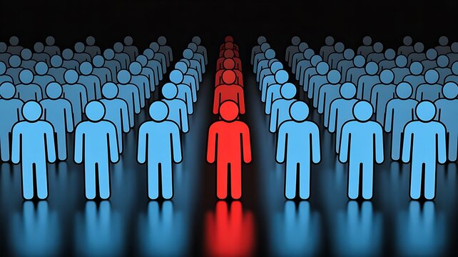 Leadership concept with standout individual among connected workforce group
