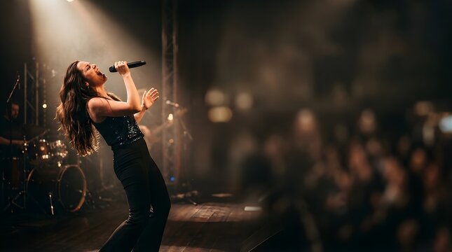 Young female singer performing live on stage at a concert music event