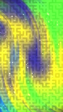 Abstract digital background with swirling colorful maze patterns and glowing light particles.