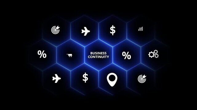 Business Continuity Concept with and Hexagonal Grid on Dark Background stock
