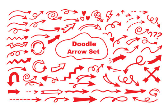 Hand drawn line arrows icons set collection. Arrow vector elements hand drawn arrows brush stroke curly arrow collection. Vector illustration isolated on white background