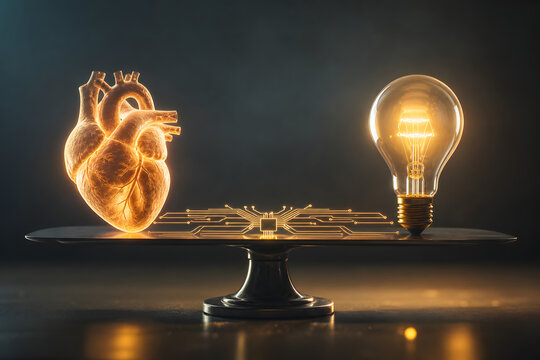 Balancing Human Heart and AI Innovation Concept