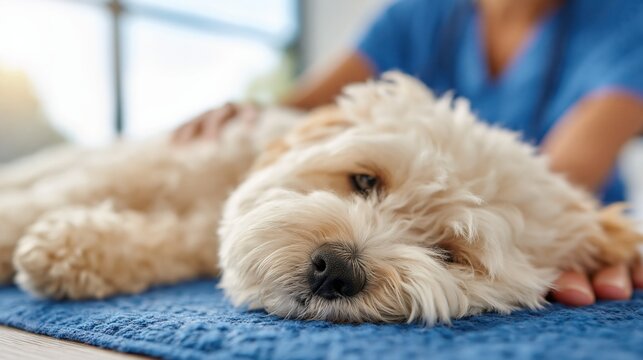 Caring Veterinarian Comforting a Sad, Sick Puppy During a Veterinary Examination, Close-Up