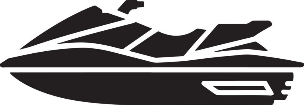 Personal watercraft jet ski silhouette in solid style on white background water sport nautical