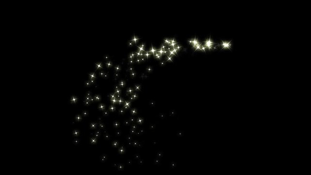 4K Enchanting sparkle golden stardust motion trail, luminous fairy star blink animation, glowing golden glitter particles, elegant curved light path, magical fantasy overlay effect on black screen.