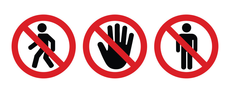 Forbidden Action Warning Signs with No Entry Symbols for Restricted Areas and Safety Communication.