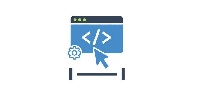 A digital icon representing software development and computer programming tasks