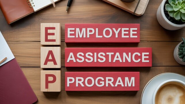 Employee Assistance Program EAP abbreviation on wooden desk