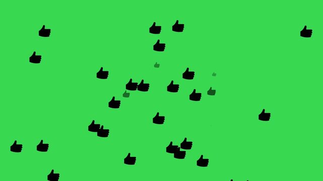 Black Thumbs Up Like Icon Particle Animation on Green Screen, Social Media Overlay Element