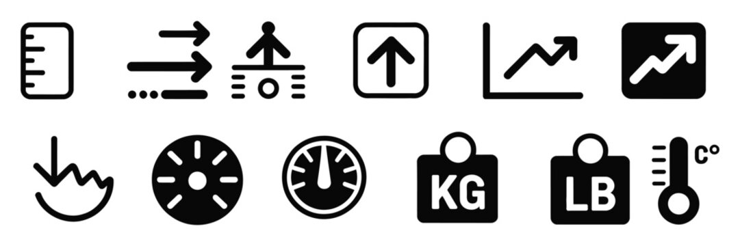 Measurement Ruler Icons, scale and length measurement symbols, precision tool ruler markings, vector illustration design set.