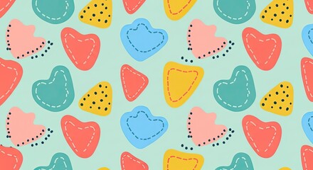 Abstract colorful pattern design decorative shapes on light green background