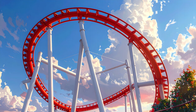 Thrilling Roller Coaster Loop Against a Vibrant Sky.