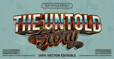 Obraz premium Editable “The Untold Story” text effect featuring dramatic cinematic typography, layered 3D lettering, and premium storytelling style for creative title designs.
