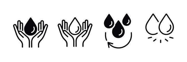 Fototapeta premium Hydration Skincare Icons, water drop and moisture care symbols, cosmetic serum and skin hydration vector illustration set.