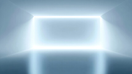 Fototapeta premium Abstract room with glowing frame and blue haze, minimal empty interior with soft light and dark vignette