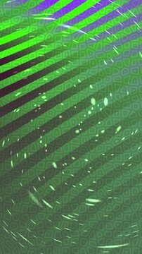 Abstract background featuring diagonal green stripes and glowing particles in a dynamic motion effect.