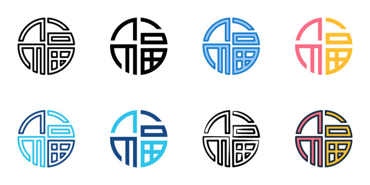 Fu character icons set multiple style collection. Editable stroke 
