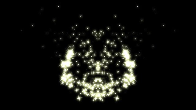 Twinkle light golden star trail motion, fairy flat vector doodle star dust ribbon, sparkling golden glitter animation, magical particle swirl, shimmering fantasy transition effect on black screen.4K