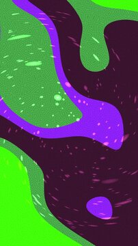 Abstract background with flowing liquid shapes in vibrant green and purple colors.